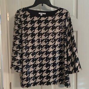 Chico's Houndstooth Sequin Blouse in Black and White